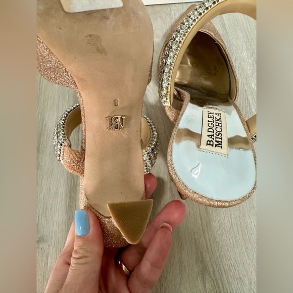 Badgley Mischka Jewel Gold Glitter Jan Strappy Pointed Toe Heels Mule 8 - Picture 12 of 16